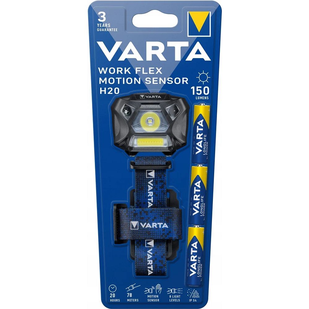 Čelovka VARTA LED Work flex s pohybovým senzorom H20 150lm 18648 + 3 x batérie R3 (AAA)