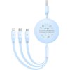 Nabíjací, navíjací kábel BASEUS 3v1 USB-A na Micro USB / Lightning / USB-C 1,1m modrá farba (CB000063)