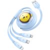 Nabíjací, navíjací kábel BASEUS 3v1 USB-A na Micro USB / Lightning / USB-C 1,1m modrá farba (CB000063)