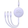 Nabíjací, navíjací kábel BASEUS 3v1 USB-A na Micro USB / Lightning / USB-C 1,1m fialová farba (CB000063)