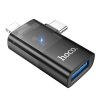 Adaptér HOCO OTG 2v1 USB-A na Lightning a USB-C, čierny (UA36E)