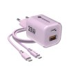 Cestovná nabíjačka FORCELL F-ENERGY Crystal Color GaN III s USB-C káblom, PD QC4.0 33W fialová (VT-41)