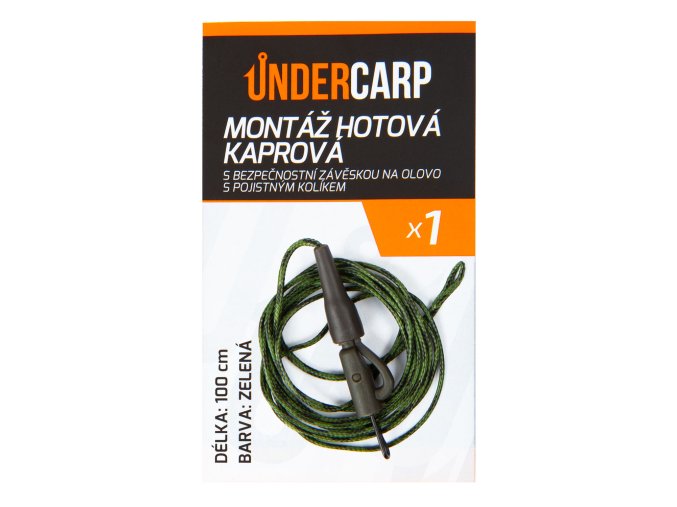 Montaz hotova kaprova s bezpecnostni zaveskou na olovo s pojistnym kolikem zelena