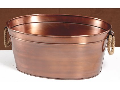 GET Beverage Tubs Oválná kovová nádoba na nápoje potažená mědí, rukojeti z lana