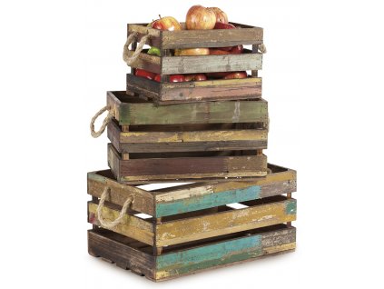 GET Reclaimed Wood Crates & Trays 3kusá sada dřevěných boxů s držadly z lana