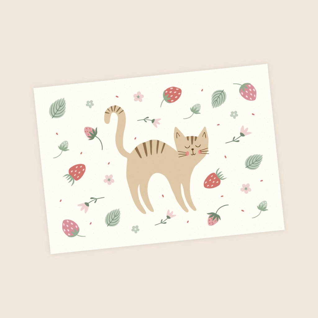 pohlednice kočka a jahody