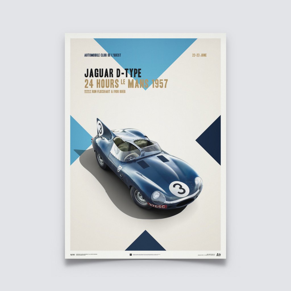 Posters | Jaguar D Type - 24 Hours of Le Mans - 1957 - Blue | Unlimited Edition