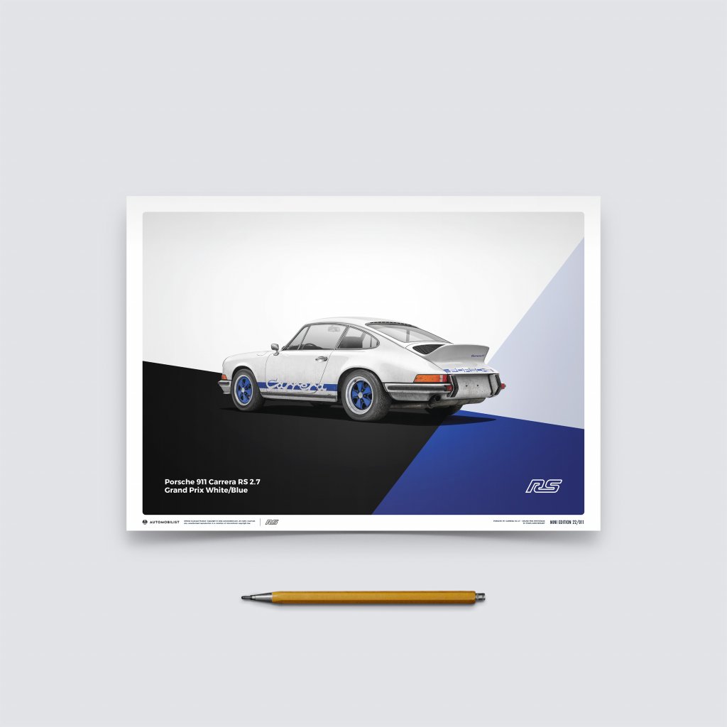Posters | Porsche 911 RS - 1973 - White, Mini Edition, 21 x 30 cm