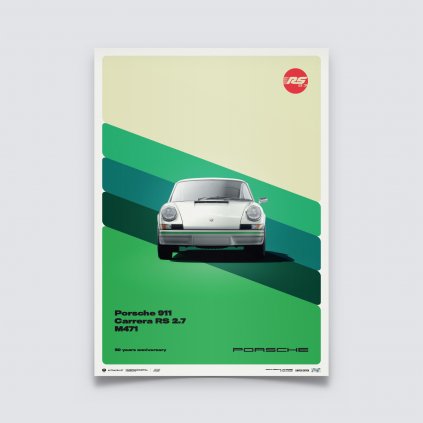 Posters | Porsche 911 Carrera RS 2.7 - 50th Anniversary - 1973 - White, Limited Edition of 200, 50 x 70 cm