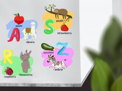 Anglická abeceda se zvířaty – výukové nástěnné samolepky pro školy a školky (A–Z)