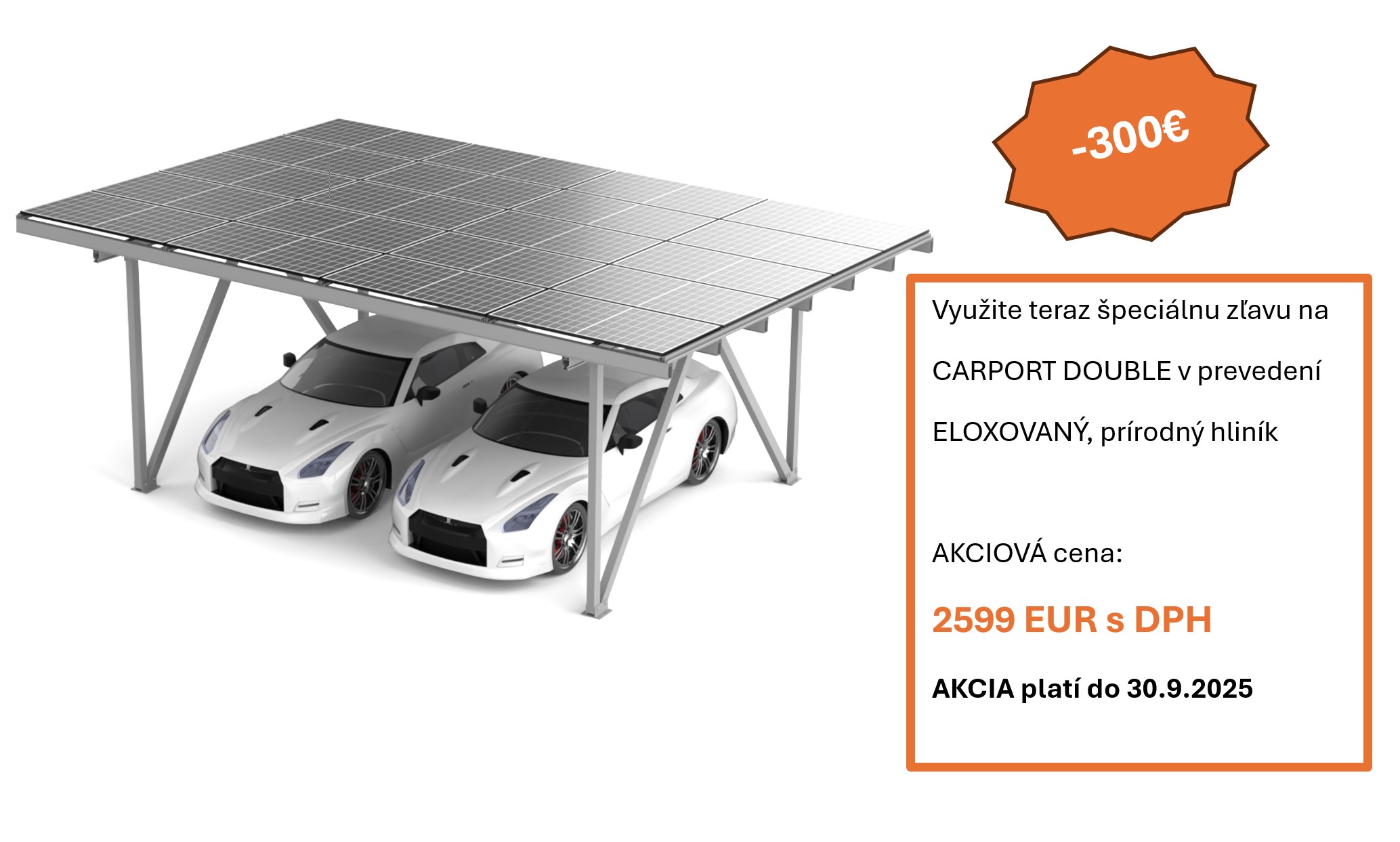 Akcia Carport DOUBLE eloxovaný, vzhľad natural hliník