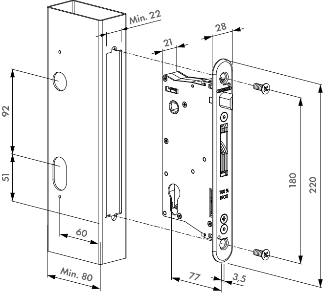 LOCINOX EIGHTYLOCK-M - nákres