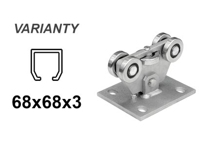 INOX Vozík pro posuvnou bránu z nerezové oceli s 5 válečky pro C-profil 68x68x3