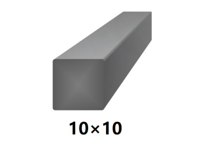 Čtyřhranná plná ocelová tyč 10x10 mm (čtvercová), bez povrchové úpravy