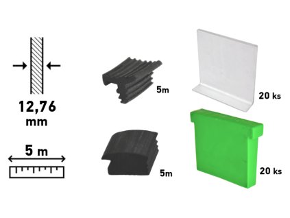 Sada příslušenství pro ukotvení skla o tloušťce 12,76 mm do 5 m dlouhého profilu