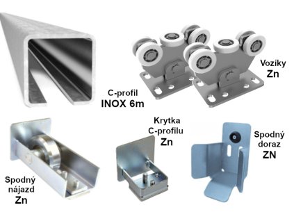 Sada pro výrobu samonosné posuvné brány do 4,5m, INOX/ZN 58x58x3, nylonová kolečka