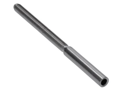 Zakončovací prvek pro drát z nerezové oceli Ø4mm, lepicí/zapichovací, broušená nerezová ocel, s 60mm závitem