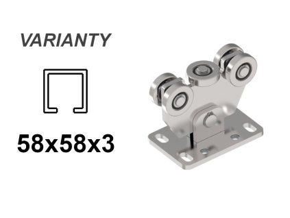 INOX Vozík pro posuvnou bránu z nerezové oceli s 5 válečky pro C-profil 58x58x3