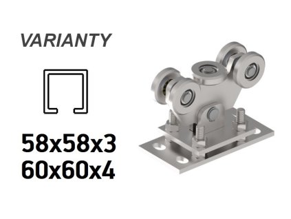INOX Vozík pro posuvnou bránu z nerezové oceli s 5 válečky pro C-profil 58x58x3