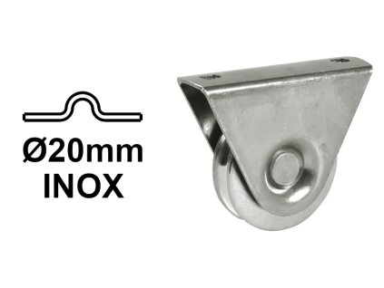 IBFM INOX kolejnicové kolečko z nerezové oceli ve tvaru U pro kolejnici Ø20 mm pro šroubování