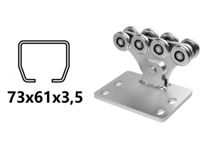 CAIS Vozík pro C-profil 73x61x3,5 mm, 8 válečků, odsazený, pro posuvné brány na svahu SPEED SK