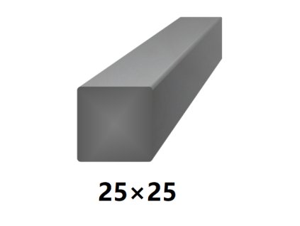 Čtyřhranná plná ocelová tyč 25x25 mm (čtvercová), bez povrchové úpravy