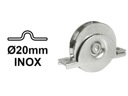 IBFM INOX Kolejnicové kolečko pro kolejnici Ø20 mm pro šroubování zapuštěné do tvaru U nerezová ocel