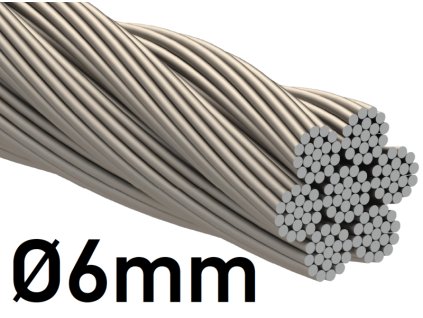 Drát z nerezové oceli Ø6mm, 7x19 drátů, INOX AISI 316