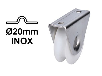 Nylonové kolečko kolejové brány pro kolejnici s U-šroubem Ø20 mm, INOX