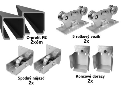 Sada pro samonosnou bránu s průjezdem nad 8,5 m, C-profil 140x140x6mm, FE, vozíky 5 rolí
