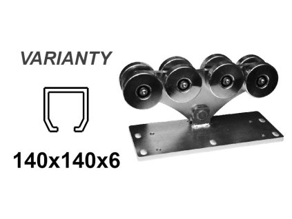 CAIS Vozík pro C-profil 140x140x6mm, 8 válečků, odsazený, pro posuvné brány na svahu SPEED LK
