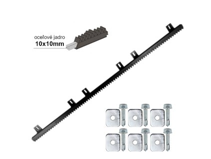 Opačný ozubený hřeben 30x20mm, potažený plastem, s ocelovým jádrem 10x10mm, M4