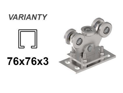 INOX Vozík pro posuvnou bránu z nerezové oceli s 5 válečky pro C-profil 76x76x3