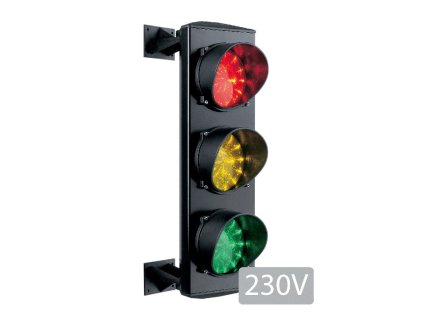 Tříkomorový semafor, zelená/oranžová/červená, žárovka, 230V, hliníkové tělo, IP65