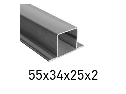 Uzavřený profil jha ve tvaru T 55x34x25x2, s výstupky, bez povrchové úpravy