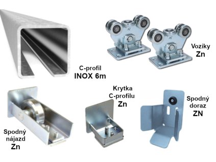 Sada pro samonosnou posuvnou bránu do 4,5 m, INOX/ZN 58x58x3