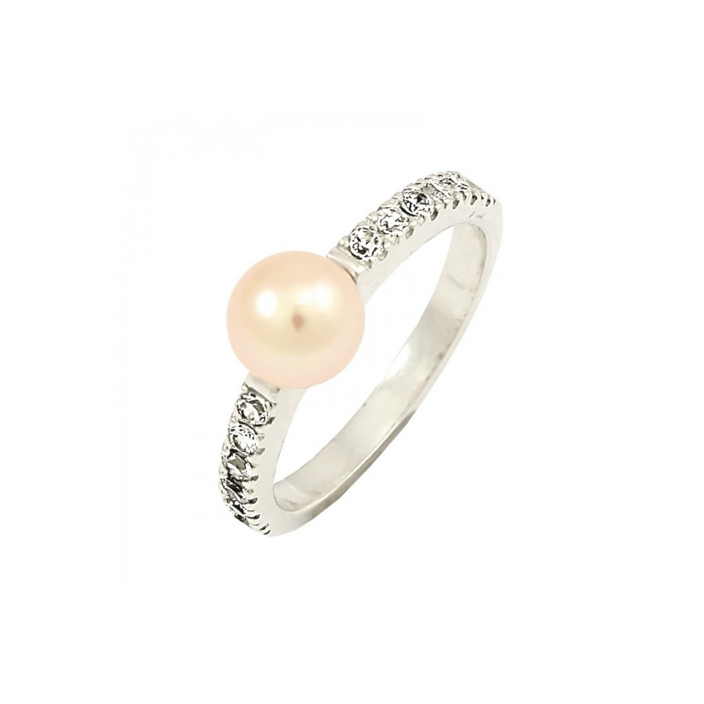 Prsteň z bieleho zlata s perlou a zirkónami 22108 BPIX