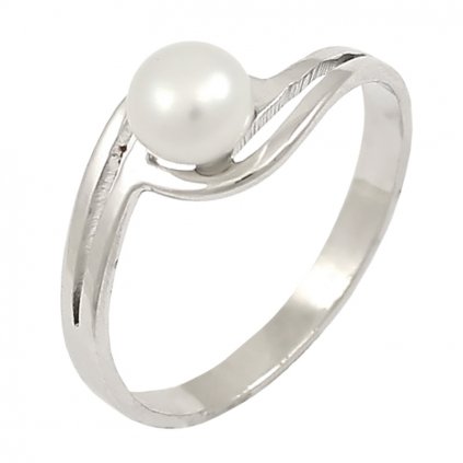 Jednoduchý prsteň z bieleho zlata s perlou 2242BP