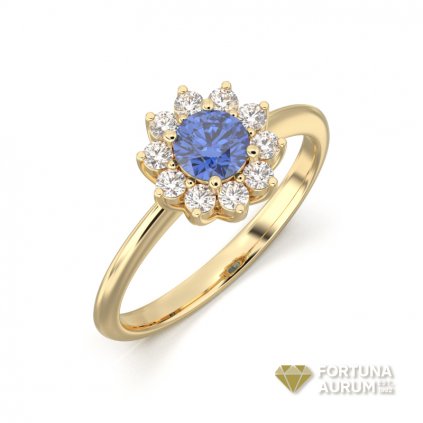 zlatý prsteň s modrým kameňom