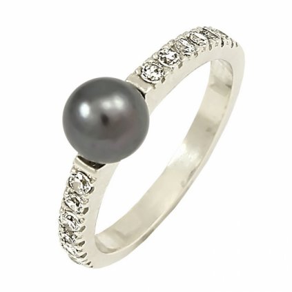 Prsteň z bieleho zlata s perlou a zirkónami 22108 B PyX