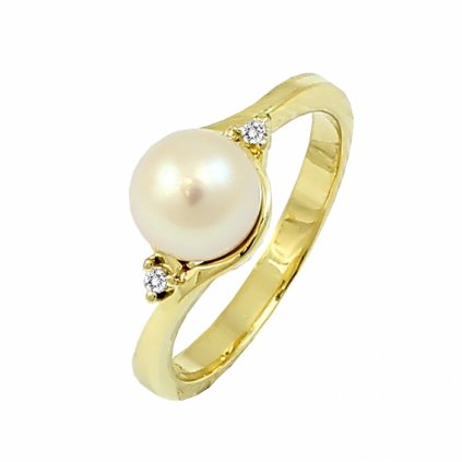 Zlatý prsteň s perlou a zirkónami 22121ZPX