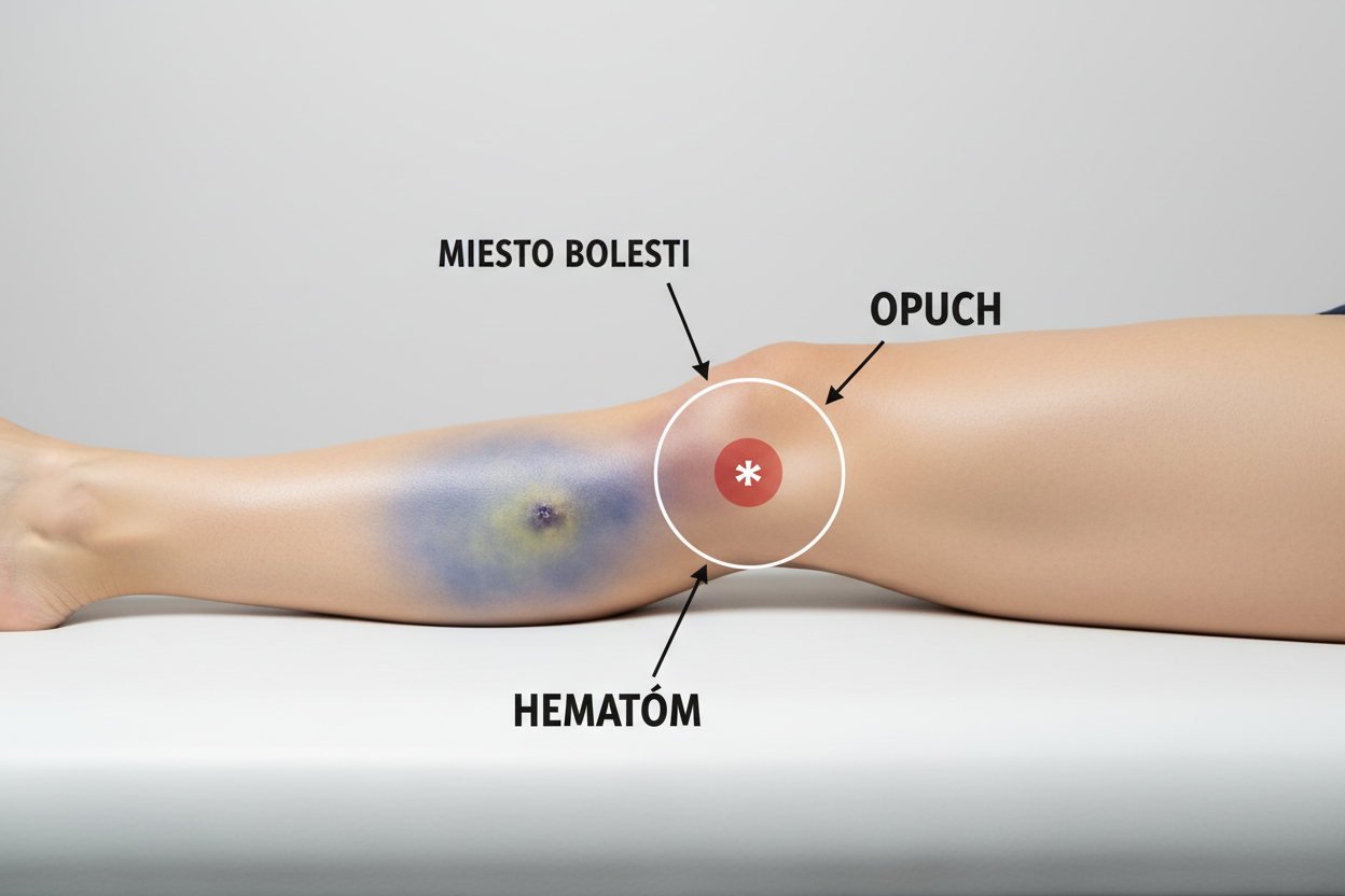 Vizualizácia typických príznakov natiahnutého svalu na nohe