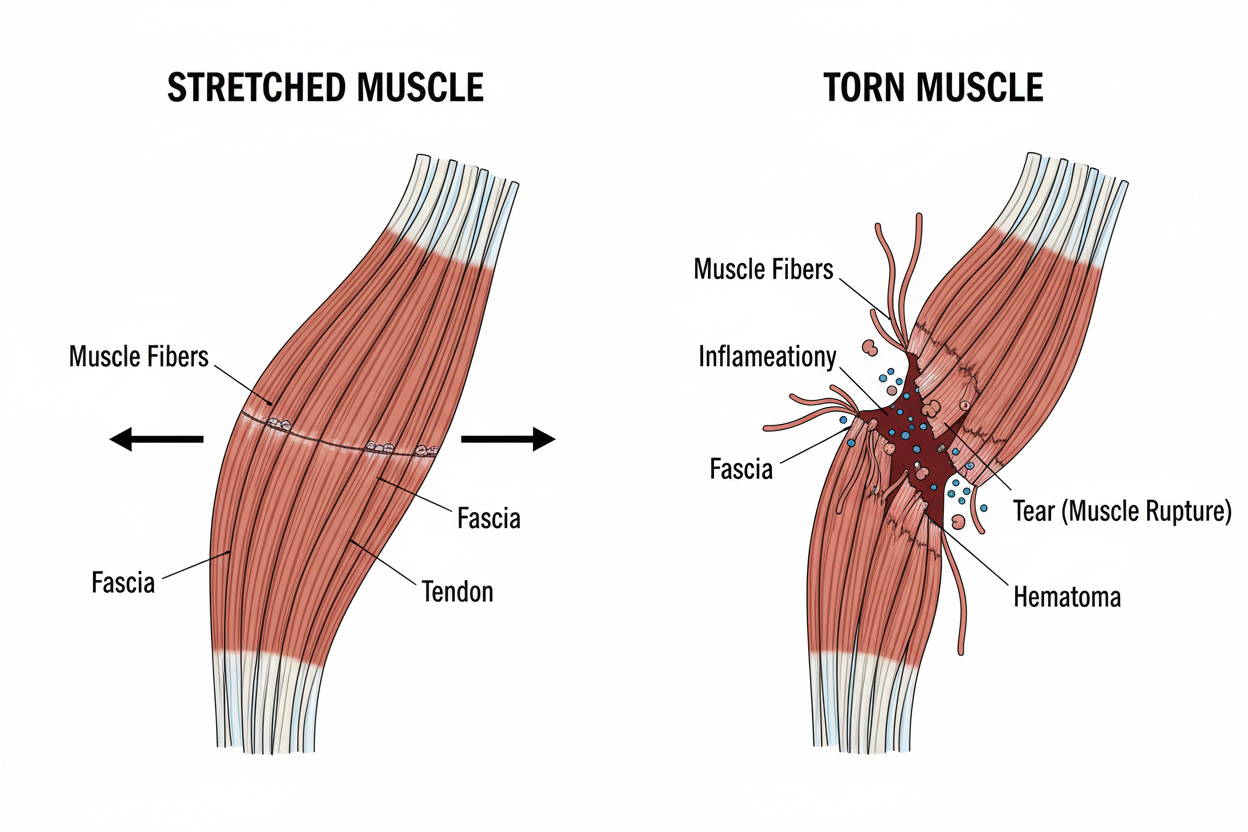 Porovnanie natiahnutého a natrhnutého svalu