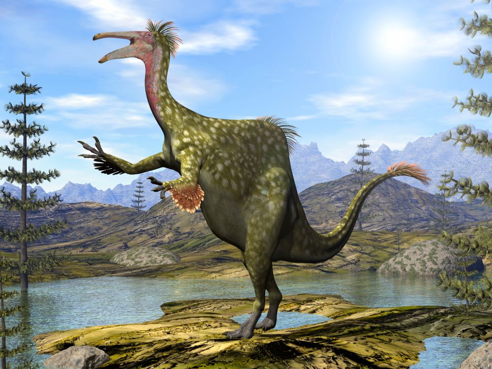 Deinocheirus dinosaurus v deltě řeky