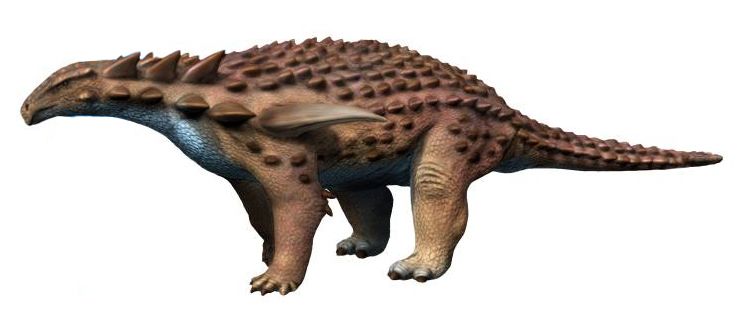 Obrněný dinosaurus Borealopelta z rodu nodosaurů, rekonstrukce podle Nobu Tamury.