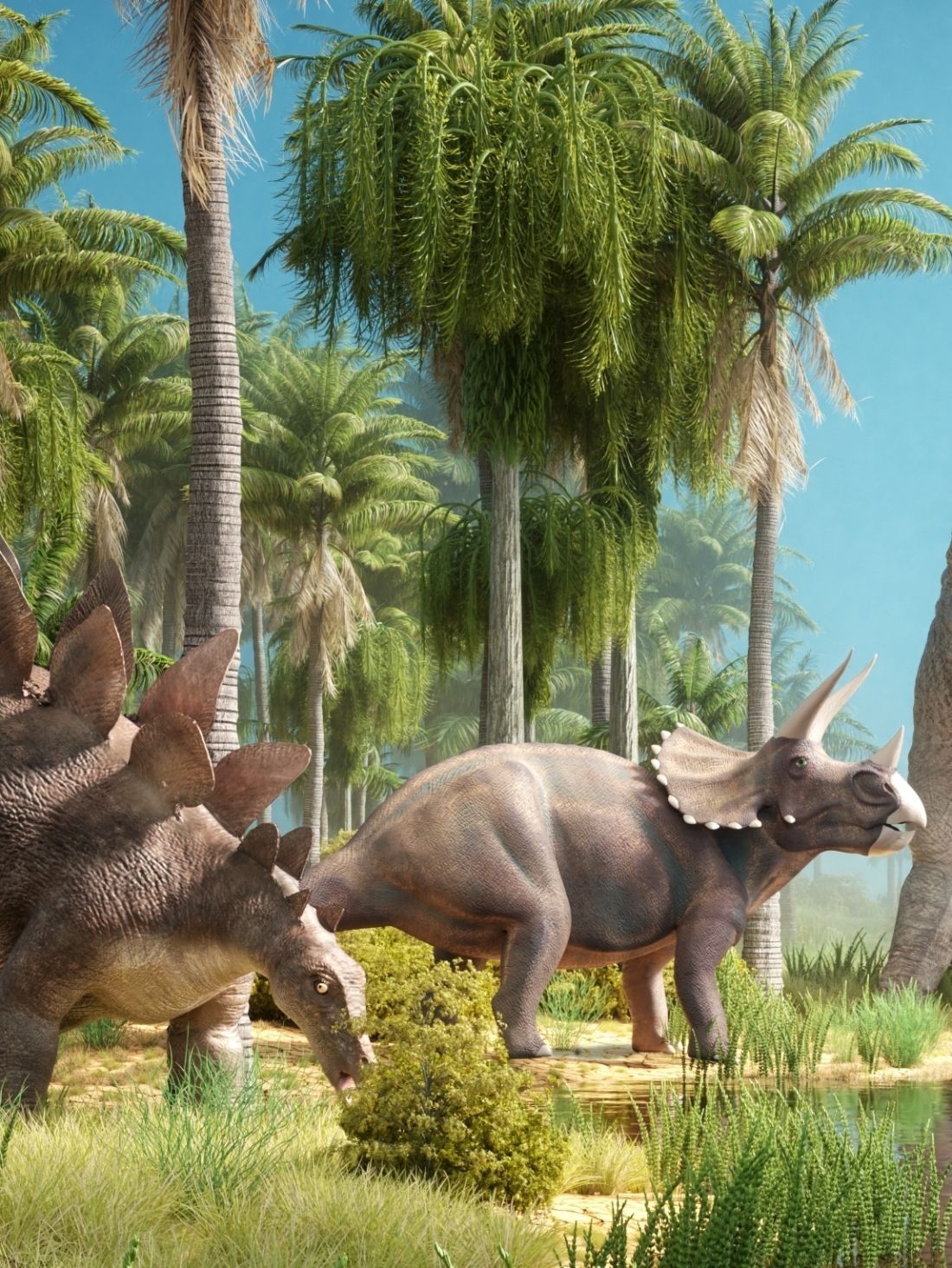 Triceratops a stegosaurus u vody.