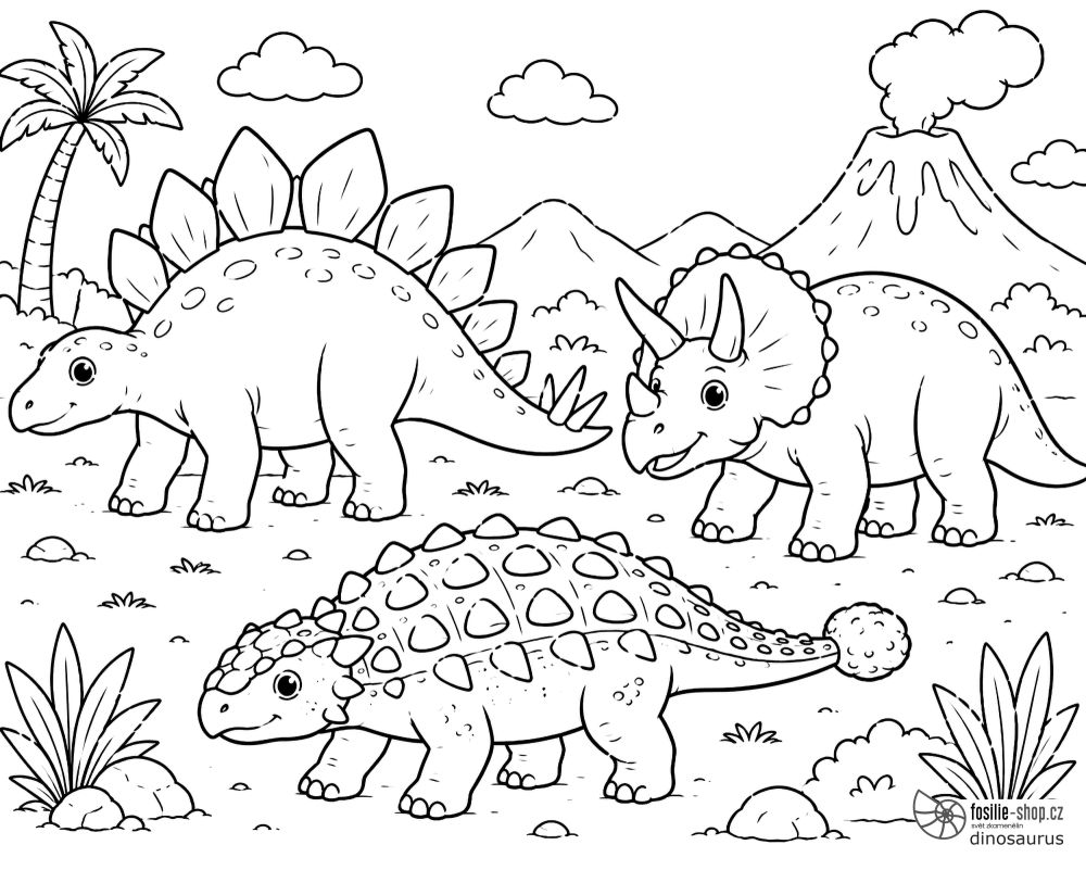 stegosaurus-triceratops-ankylosaurus-omalovanka