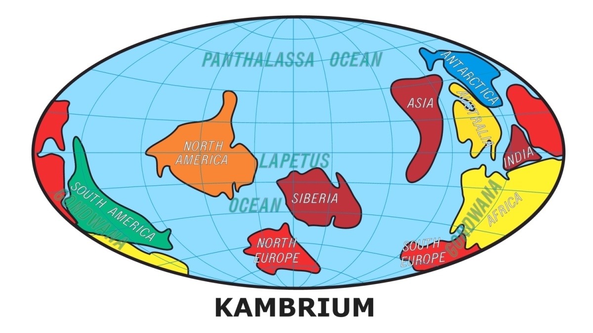 Paleogeografická mapa kambria - Svět v kambriu.