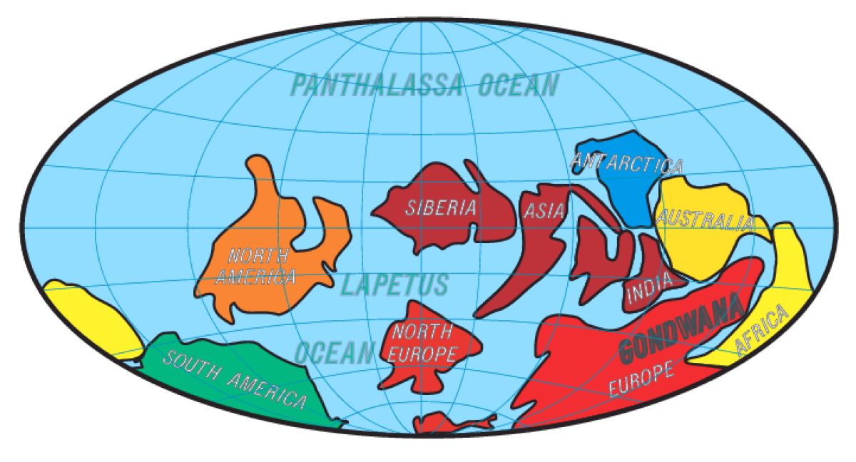 Mapa Země v době ordoviku
