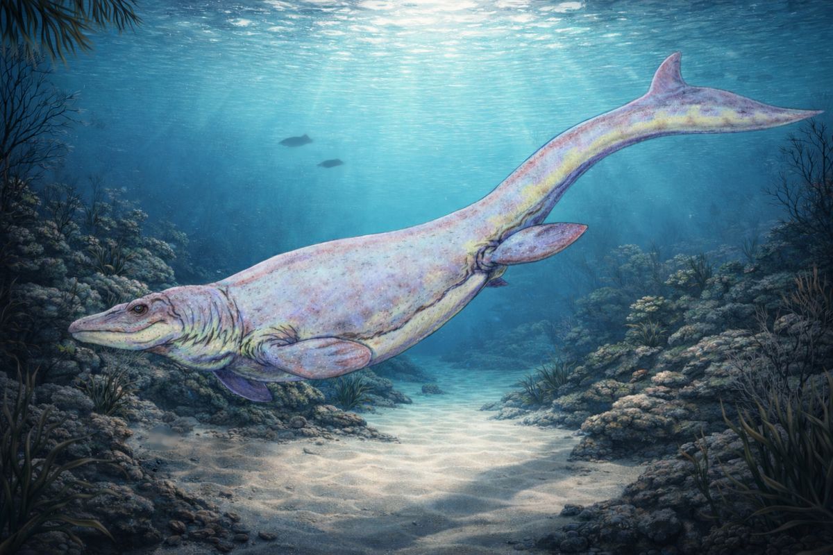 Ilustrace Globidens alabamaensis v prostředí pravěkého moře.